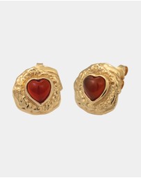 Haze & Glory - ICONIC EXCLUSIVE - Earrings Heart Red Onyx 925 Sterling Silver Gold Plated