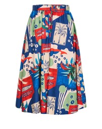 City Chic - Plus size Elysia Marine Print Belted Cotton Skirt - bone