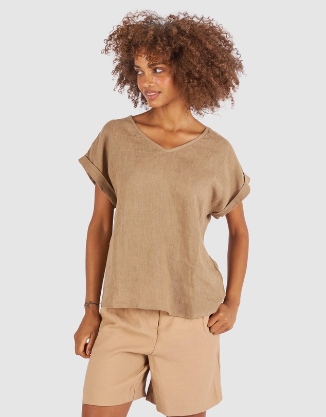 CAMIXA - Martina Linen V-Neck T-shirt