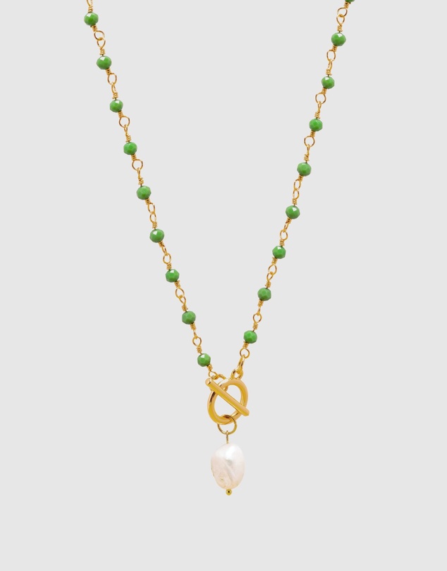Nialaya Jewellery - Women's Green CZ Wrap Necklace With Pearl