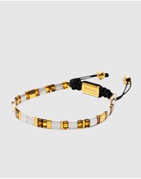 Nialaya Jewellery - Men's Bracelet With White, Marbled Amber And Gold Miyuki Tila Beads