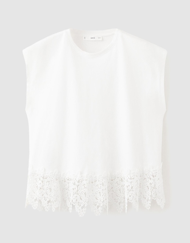 M.N.G - Cotton T-Shirt with Broderie Anglaise Embroidery