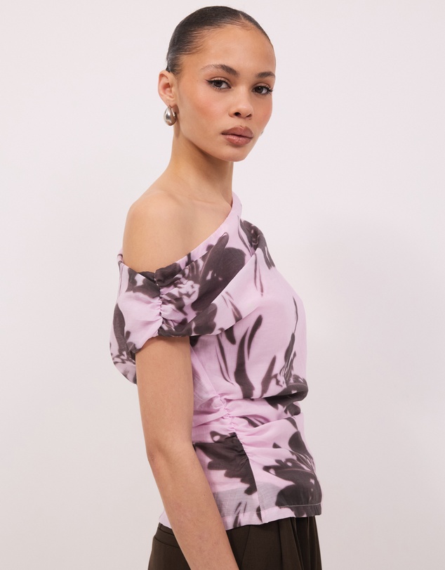 Calli - Lola Asymmetrical Floral Print Draped Top