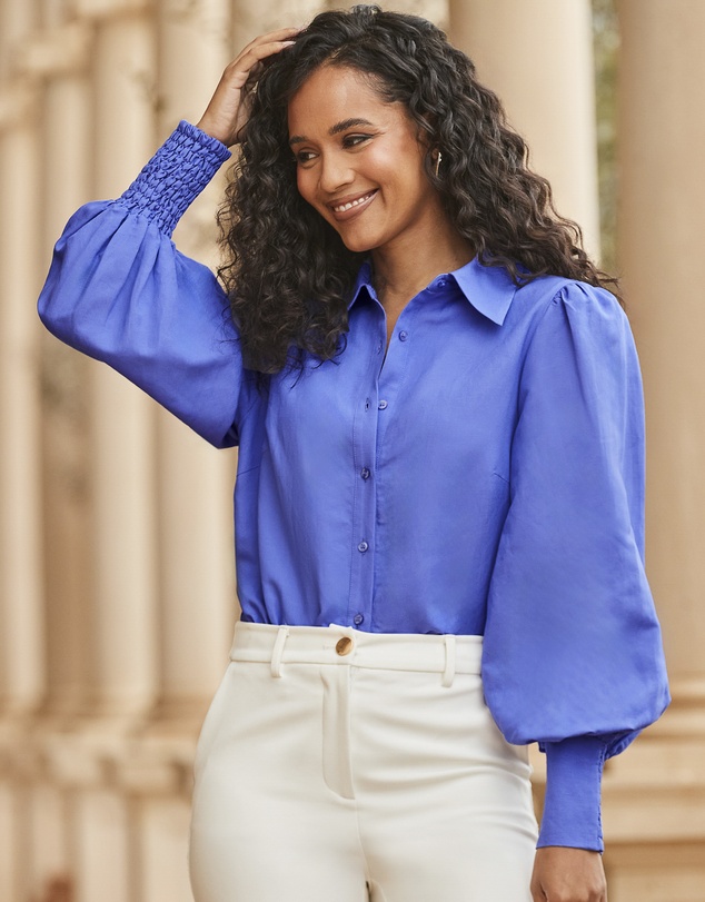 Sosandar - Linen Blend Blouson Sleeve Shirt