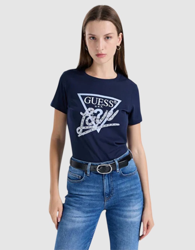 GUESS - Love Triangle Pearls Short Sleeve T-Shirt