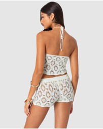 EDIKTED - Peach Open Crochet Top
