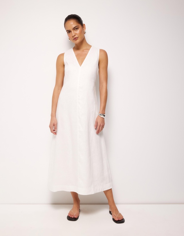 AERE - Jesse Linen V-Neck Midi Dress