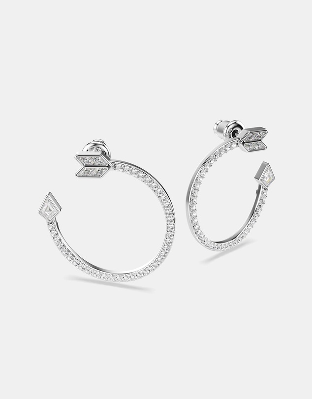 Swarovski - Idyllia Hoop Earrings, Mixed Cuts, Arrow, White, Rhodium Plated