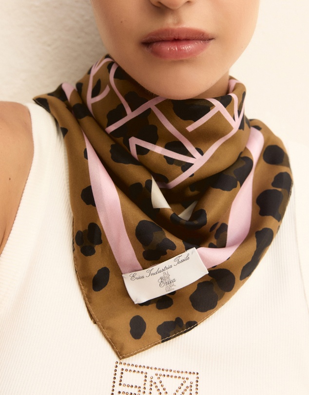 Emme - Camel Printed Silk Scarf