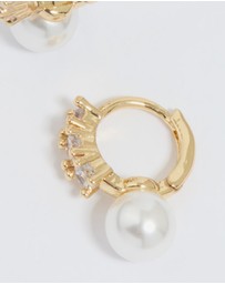 Lovisa - Gold Plated Cubic Zirconia Pearl Drop Huggie Earrings