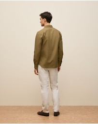 Trenery - Tailored Fit Cotton Poplin Shirt in Dark Khaki