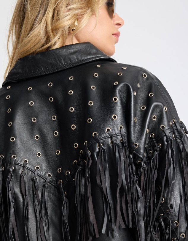 ONE TEASPOON - Rogue Rodeo Fringed Cropped Leather Jacket - Black