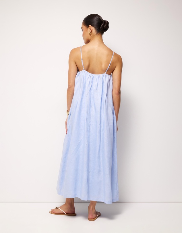 AERE - Liv Linen Gathered Neckline Midi Dress