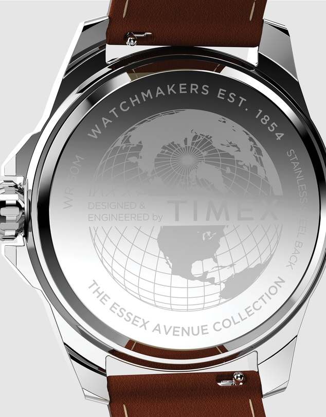 TIMEX - Essex Day & Date 46mm Leather Strap Watch
