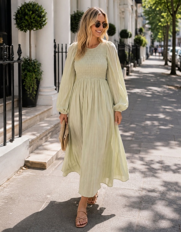 Esther & Co - Iolana Dress - Soft Khaki Long Sleeve