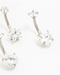 Lovisa - Surgical Steel Star & Heart Crystal Belly Piercing 3-Pack