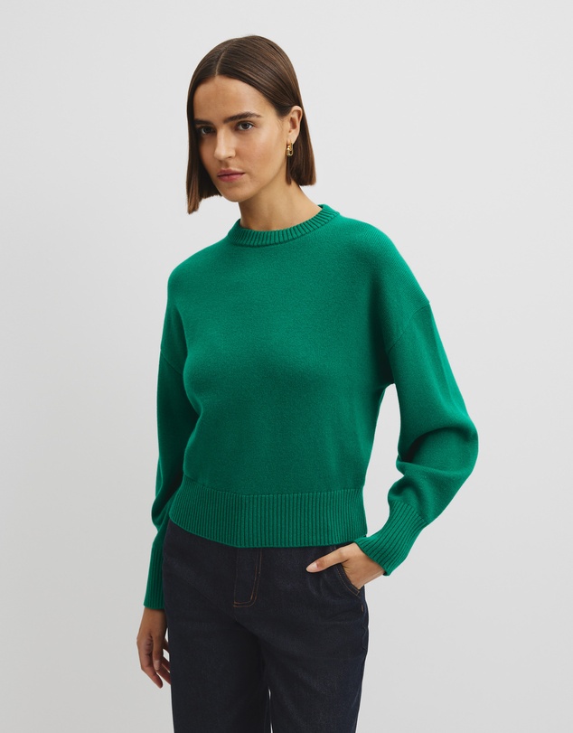 Country Road - Organically Grown Cotton Blend Crop Crew Neck Knit