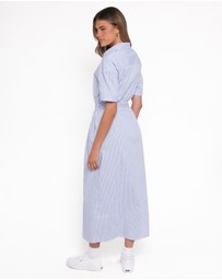 Petal & Pup - Morrison Short Sleeve Shirt Dress - Blue Brown Stripe