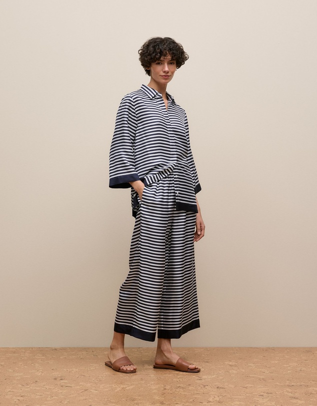 Trenery - Silk Twill Stripe Shirt in Night Sky