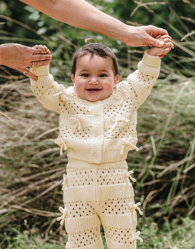 Kynd Baby - Knit Bow Cardigan in Ivory
