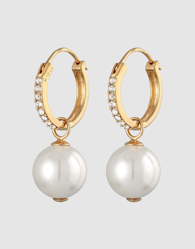 Elli Jewelry - Crystal Shell Pearl Hoop Earrings in Gold-Plated 925 Silver