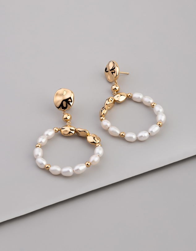Wanderlust + Co - Pearl Baroque 14K Gold Vermeil Hoop Earrings