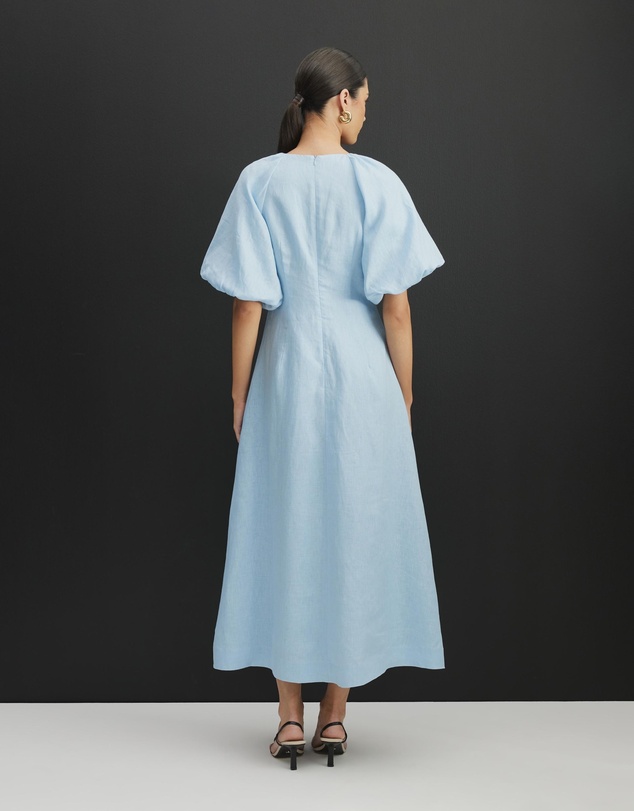 Revibe - Repaired AERE Imogen Linen Puff Sleeve Midi Dress - AU 12