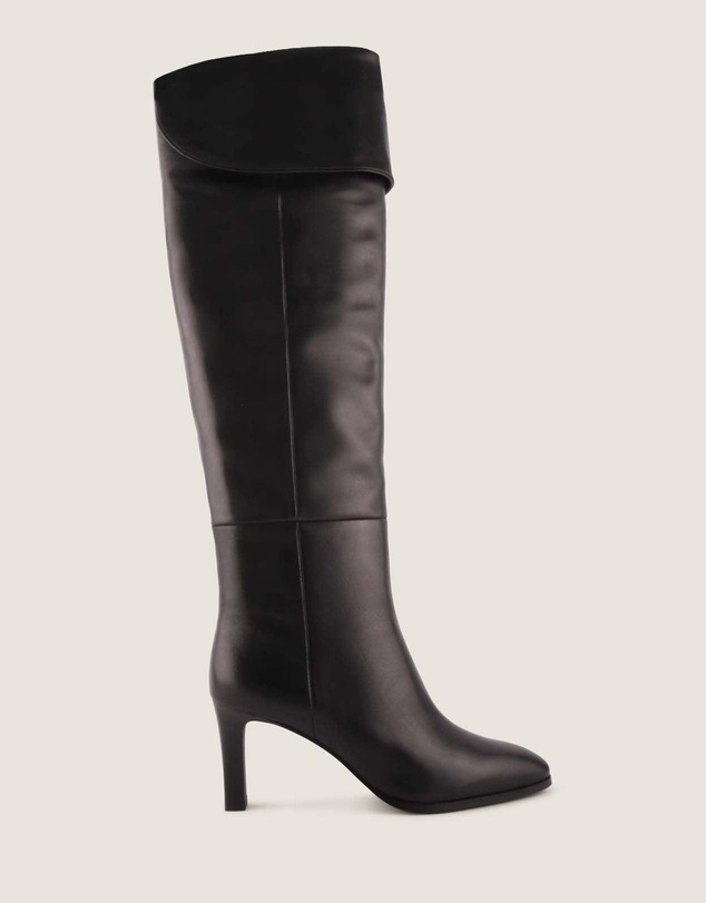 Shelly Shen - Leighton Heel Long Boots Black Leather