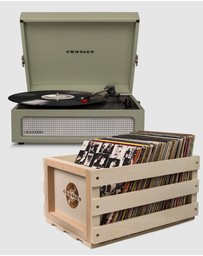 Crosley - Crosley Voyager Sage - Bluetooth Portable Turntable  & Record Storage Crate