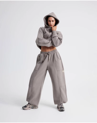 Upstate - Plush Cropped Half Zip Hoodie - Cinder