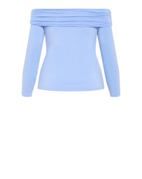City Chic - Plus size Buckle Detail Top - sky blue
