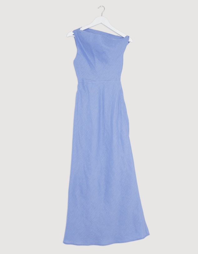 Revibe - Repaired AERE Fia Linen Draped Off Shoulder Maxi Dress - AU 6