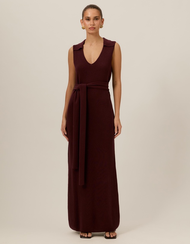 Tussah - Willa Collard Tie Waist Knitted Maxi Dress