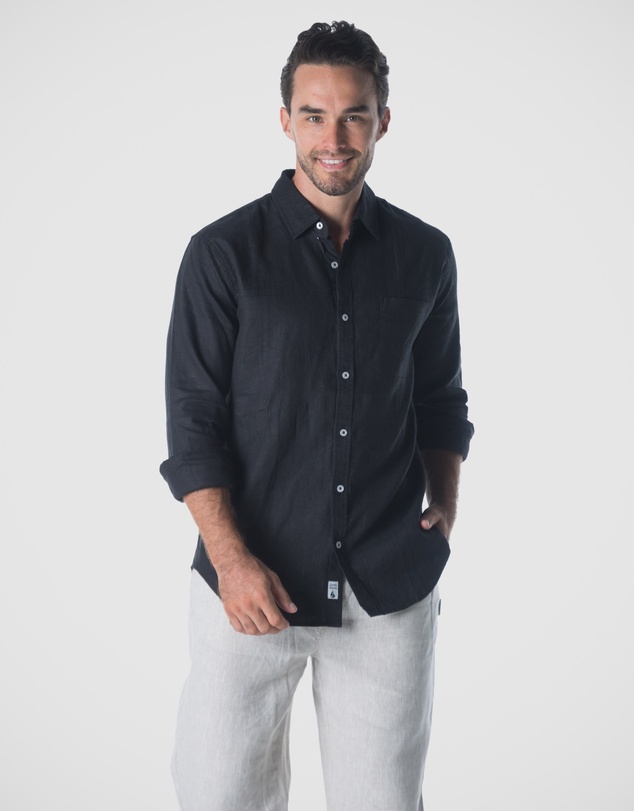 Coast Clothing - Milan Long Sleeve Linen Shirt -Black