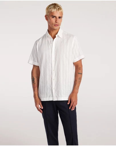 Calibre - Sheer Striped Short Sleeve Shirt White