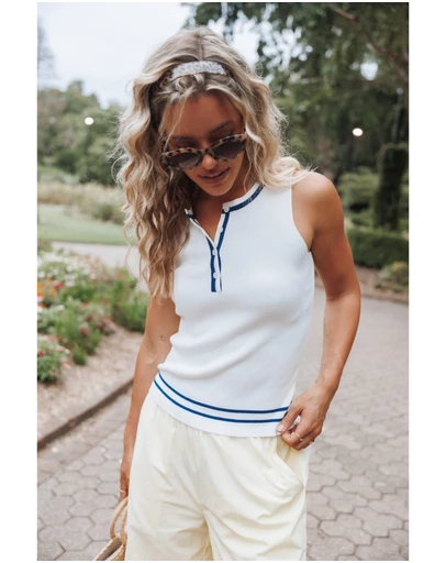 Petal & Pup - Marion Henley Knitted Tank Top - White