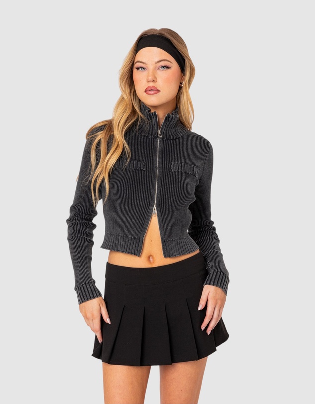EDIKTED - Torey Washed Zip Up Cardigan