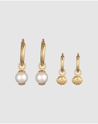 Elli Jewelry - Earrings Creoles Shell Pendant Set of 2 with Shell Core Pearl in 925 Sterling Silver Gold Plated
