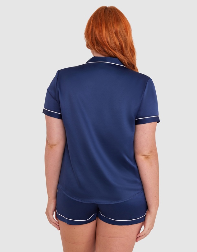 Bras N Things - Liquid Satin Short Sleeve Top - Navy