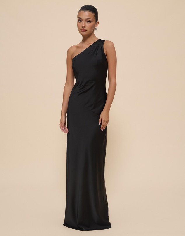CHANCERY - Hallie Satin One Shoulder Drape Maxi Dress