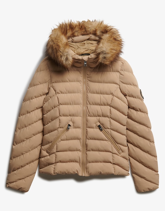 Superdry - Fuji Faux Fur Slim Fit Hood Padded Jacket