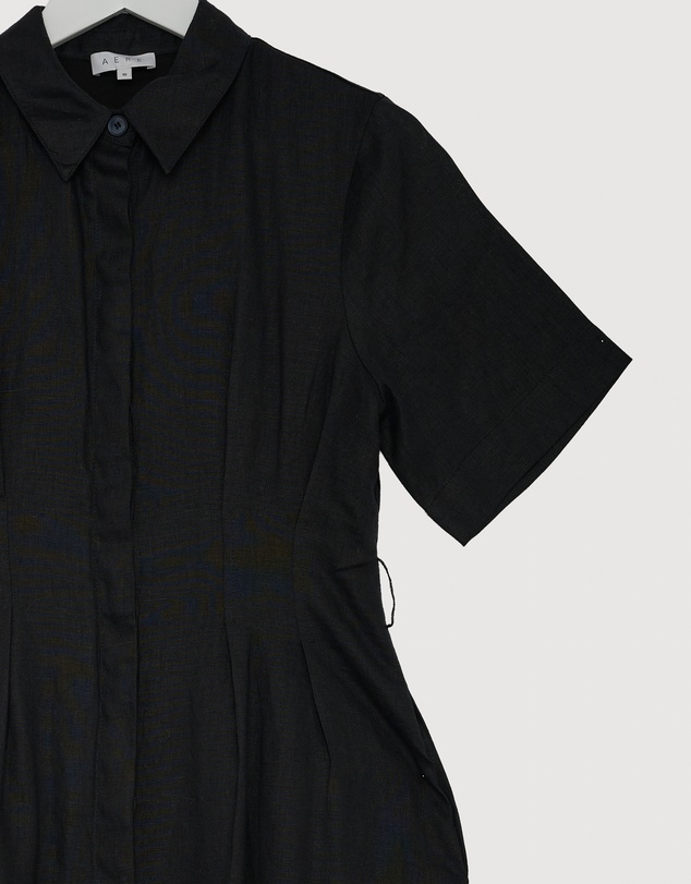 Revibe - Repaired AERE Orien Tuck Waist Linen Shirt Dress - AU 10