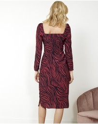 Sosandar - Zebra Square Neck Midi Dress