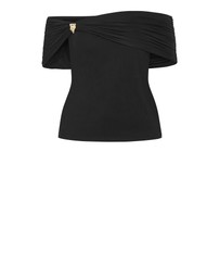 City Chic - Plus Size Buckle Off Shoulder Top - black