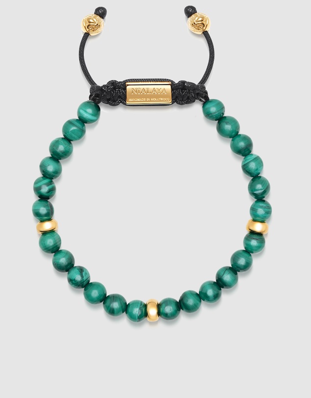 Nialaya Jewellery - Men's Beaded Bracelet with Malachite and Gold