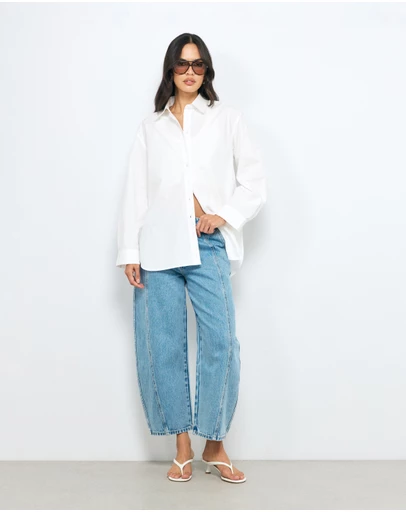 AERE - Mid Rise Seam Detail Barrel Leg Jeans