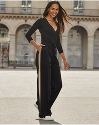 Sosandar - Black & Camel Side Stripe Wide Leg Trousers