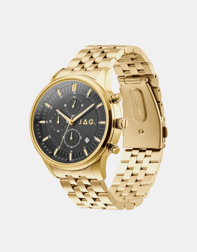 Jag - Albany Mens Black Dial 45mm Gold Watch