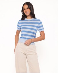 Petal & Pup - Joss Cropped Knitted Tee - Blue Stripe