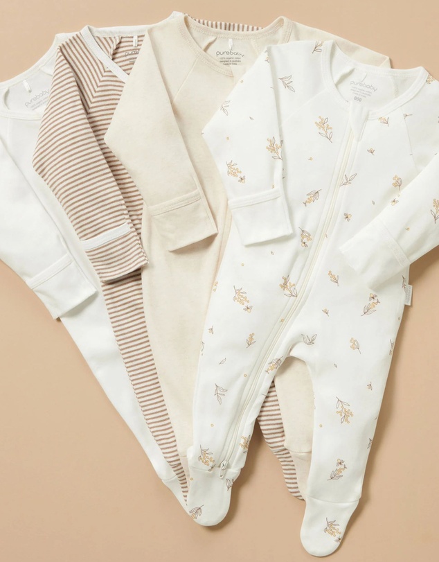 Purebaby - 4 Pack Zip Growsuit-Babies